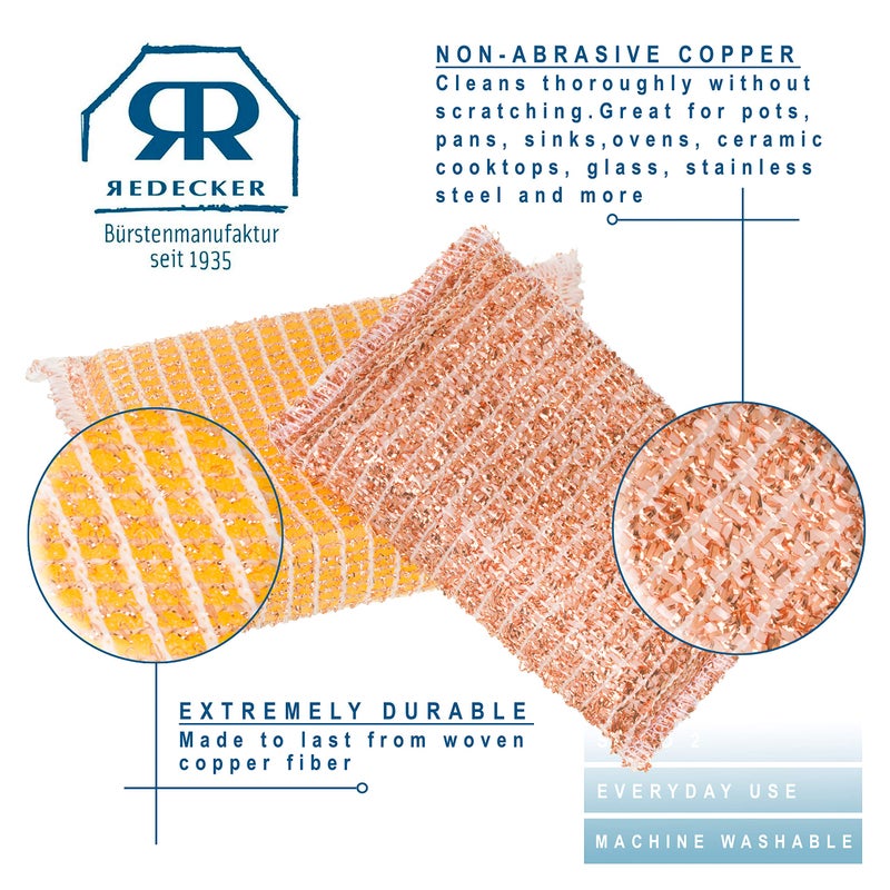 REDECKER Kitchen Woven Copper Sponge, 2-Piece - Abrasive Scrubber, Cleans Stainless Steel Appliances, Pots and Pans, Auto Parts and More, Machine Washable - Copper Cleaning Sponge - Image 5